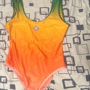 Gradient Orange and Green One Piece Swimsuit